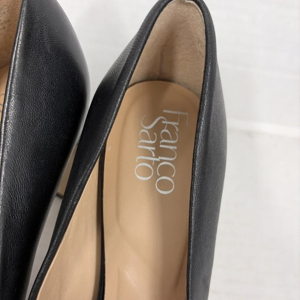 Franco Sarto women's shoes heels pumps black leather square toe 7.5 EUC dress‎